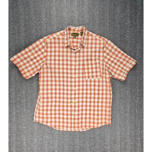 Men's Orange Plaid Lightweight Cotton Timberland Short Sleeve Button Shirt SZ XL